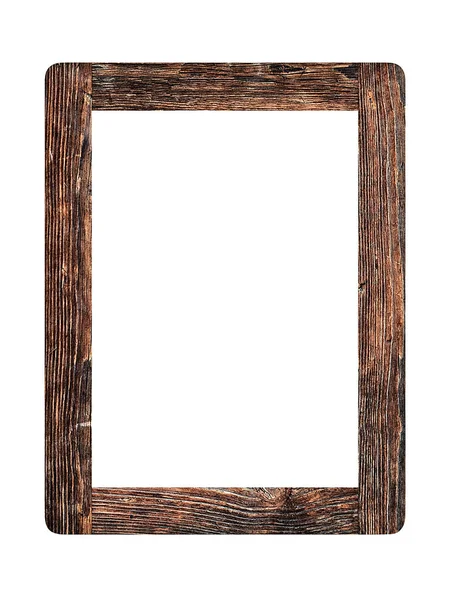 白色背景上孤立的简朴的老式木制相框 — 图库照片