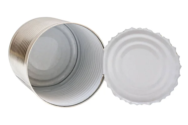 Open Empty Tin Can Isolated White Background — Stock Photo, Image