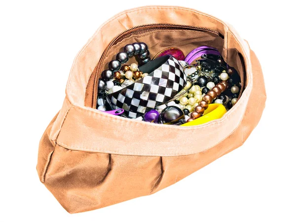 Sac Main Ouvert Pour Femmes Beige Avec Des Bijoux Sur — Photo