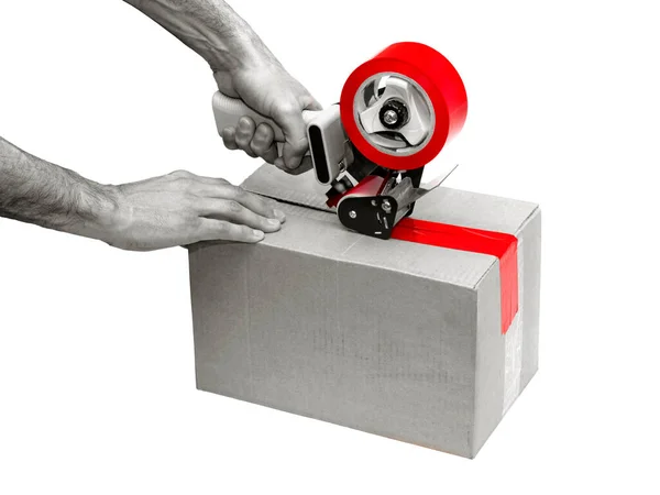 Cardboard Boxes Stick Dispenser Adhesive Tape — Stock Photo, Image