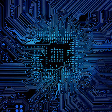 Arka plan olarak mikro elektronik çip seti. Mavi renk. Kavram