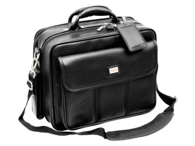 izole beyaz zemin üzerine siyah notebook çantası