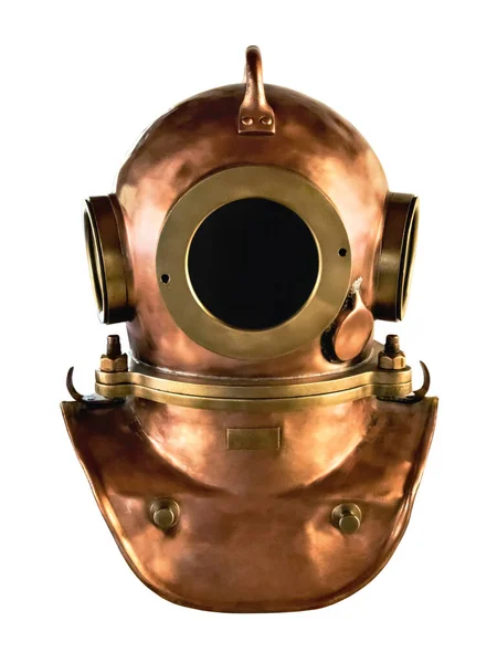 白色背景隔离的旧铜潜水头盔 — 图库照片