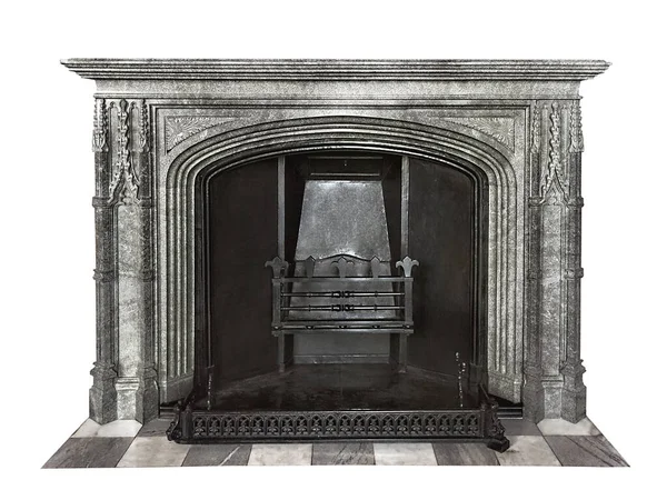 白い背景に灰色の花崗岩でできた暖炉 — ストック写真