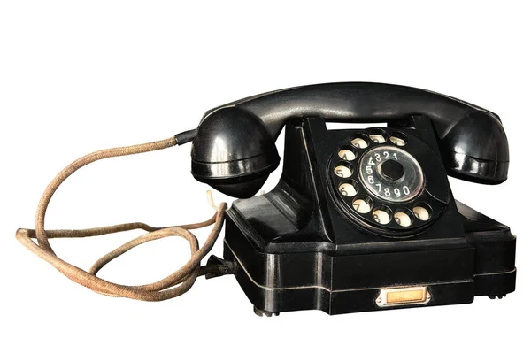 Viejo Teléfono Línea Negro Aislado Sobre Fondo Blanco — Foto de Stock