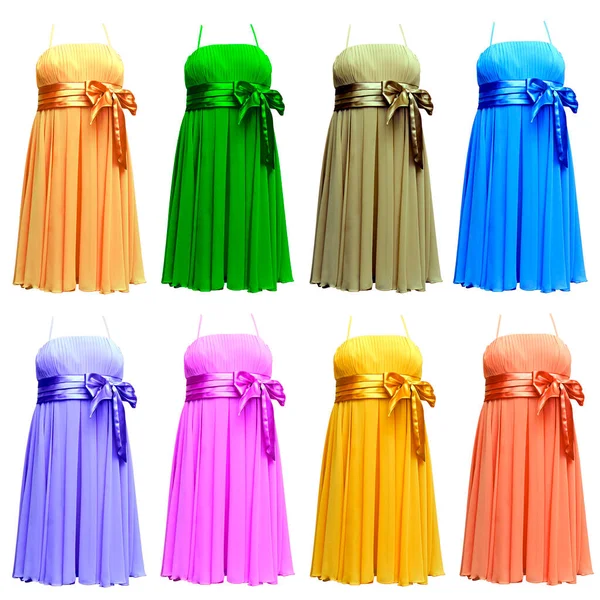 Collection Multicolored Evening Dresses Isolated White Background — Stock Photo, Image