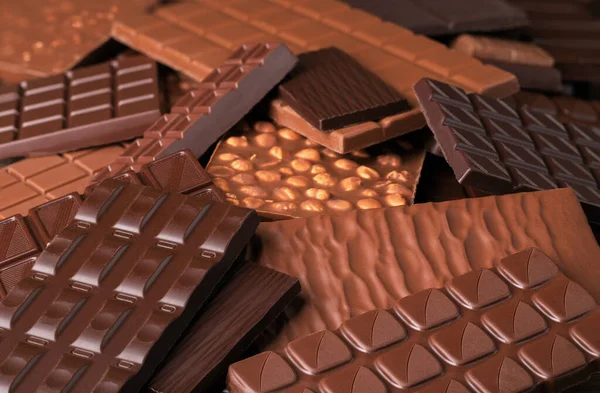 Tumpukan Coklat Batangan Pandangan Atas Latar Belakang Makanan Manis — Stok Foto