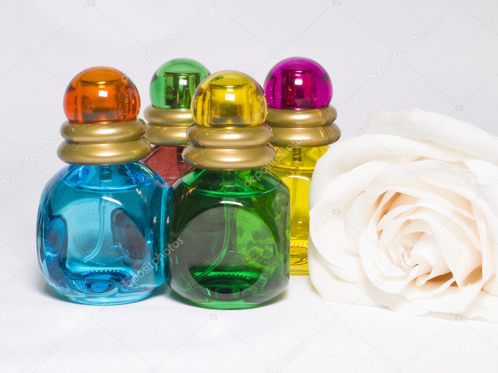 Multicolored bottles of toilet water