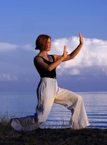 Junge Frau macht draußen Yoga — Stockfoto