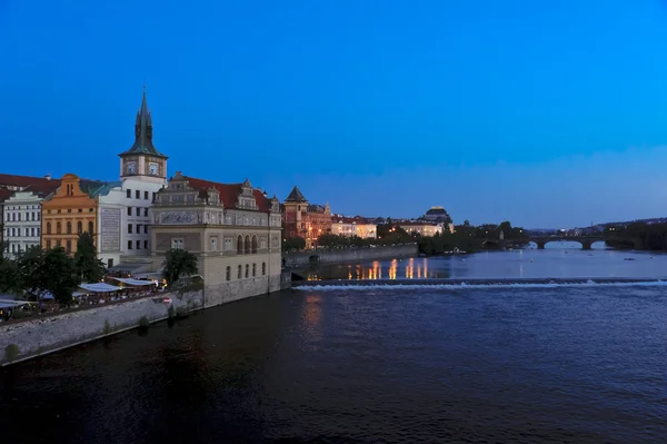 Night view of Prague from Karlov bridge — Stock Photo, Image