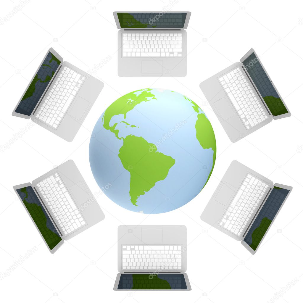 3d render of laptop Connected To The World Wide Web