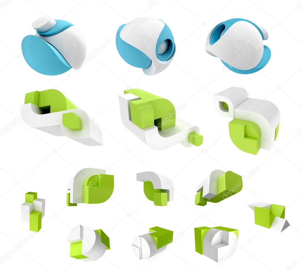 3D render of abstract 3D geometrical icons