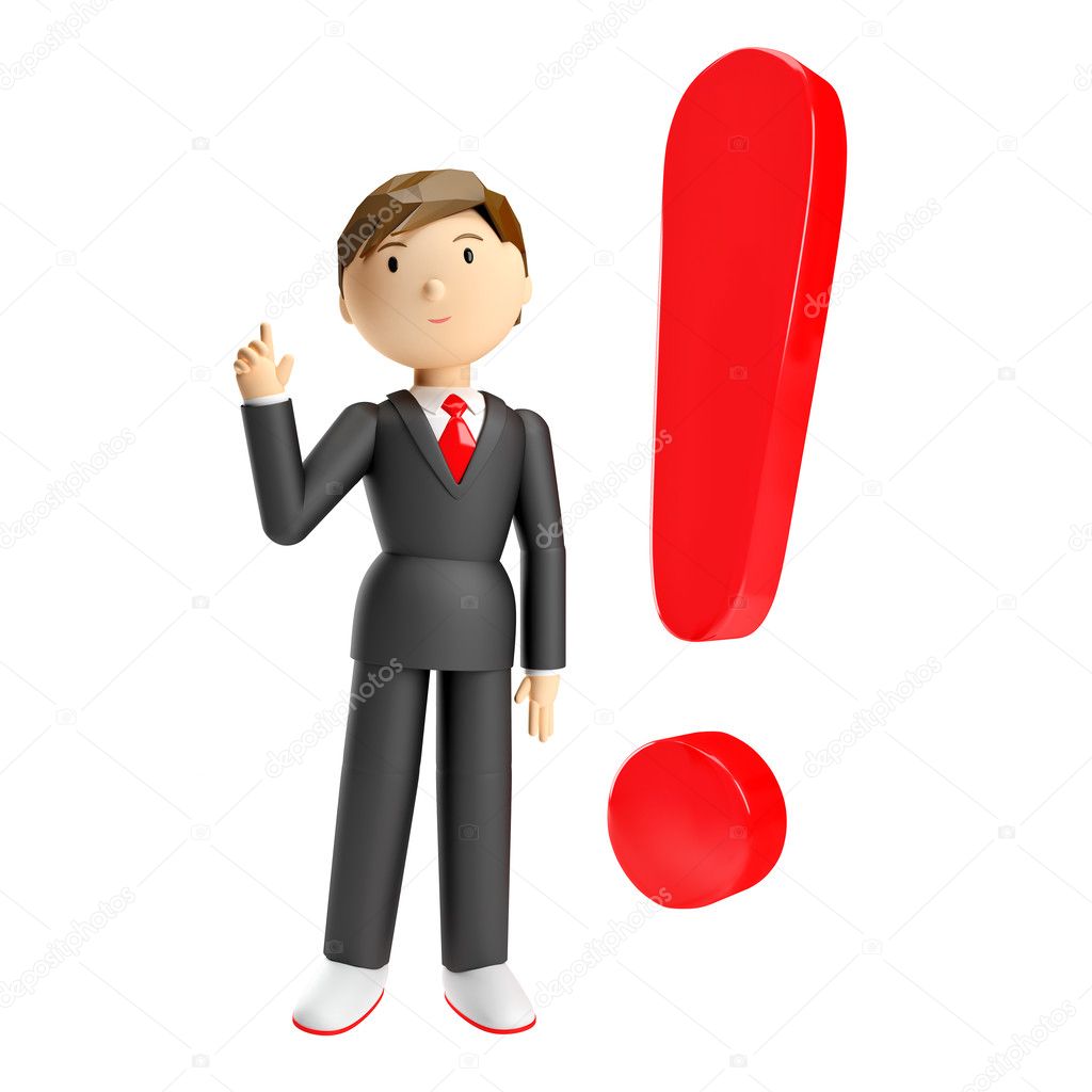 3d render of businessman red exclamation mark
