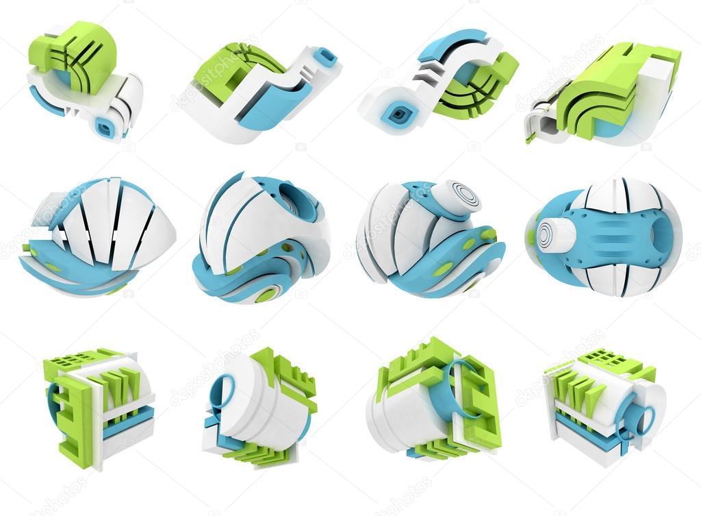 3D render of abstract 3D geometrical icons