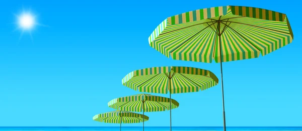 3d render of Tropical beach panorama with umbrellas — Stock Photo, Image