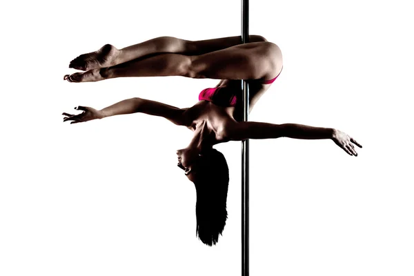 Unga pole dance kvinna. ljusa vita färger. — Stockfoto