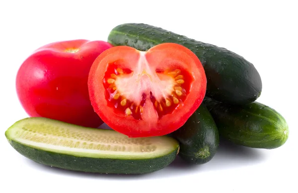 Zelenina. okurky a rajčata — Stock fotografie