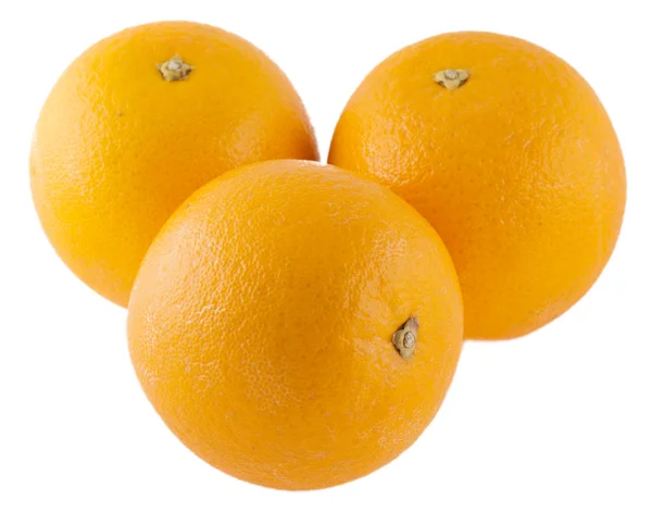 Три апельсини на білому тлі — стокове фото