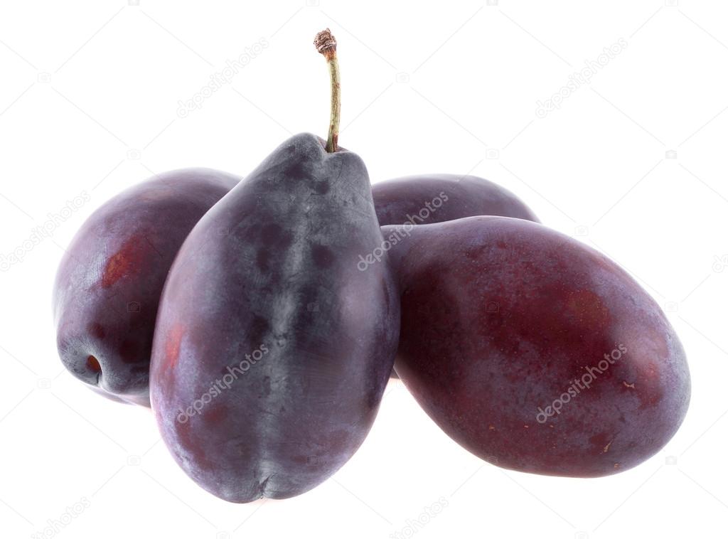 Three plums on a white background