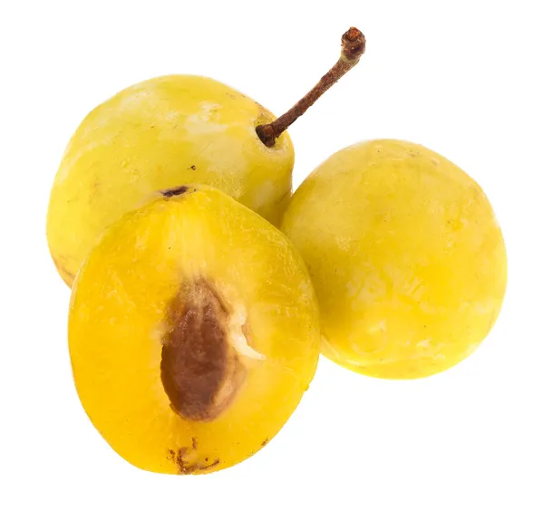 Yellow plums on a white background — Stock Photo, Image
