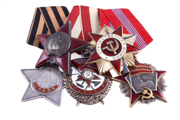 Premios de la URSS. Órdenes de la Gran Guerra Patria 1º y 2º grado y la Orden de la Estrella Roja —  Fotos de Stock