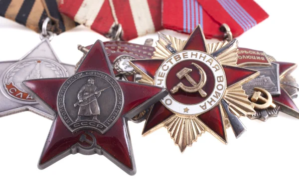 Prix de l'URSS. Ordres de la Grande Guerre Patriotique 1er et 2ème degrés et Ordre de l'Etoile Rouge — Photo