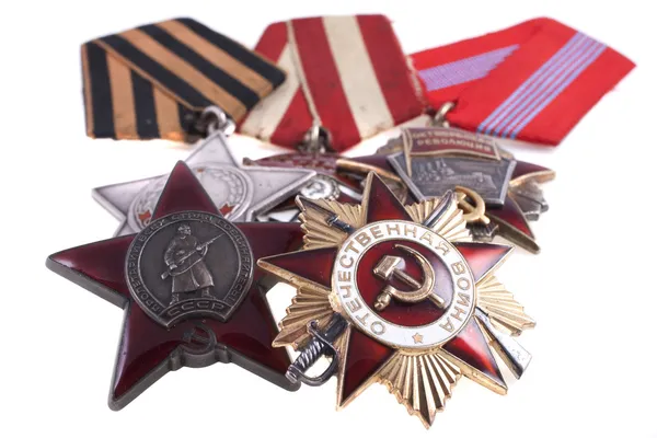 Premios de la URSS. Órdenes de la Gran Guerra Patria 1º y 2º grado y la Orden de la Estrella Roja — Foto de Stock
