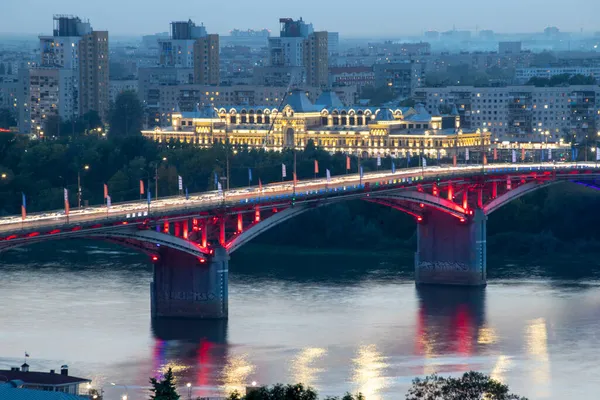 Rosja Niżny Nowogród Kanavinsky Most Zachodzie Słońca — Zdjęcie stockowe