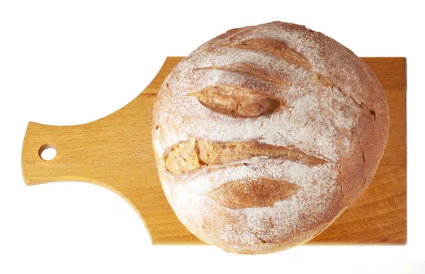 Bochník Bílého Kulatého Chleba Izolovaný Bílém Pozadí — Stock fotografie