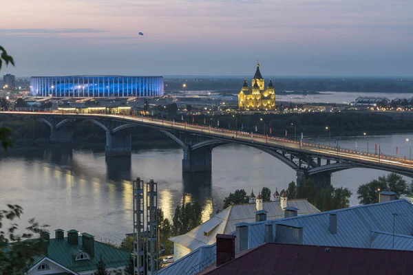 Russia Nizhny Novgorod Kanavinsky Bridge Dusk — Stockfoto