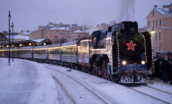 Rusland Sint Petersburg Station Vitebsk Retro Locomotief Van Kerstman — Stockfoto