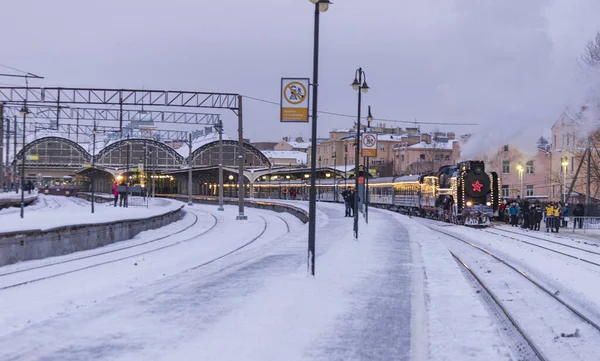 Russie Saint Pétersbourg Gare Vitebsk Locomotive Rétro Père Noël — Photo