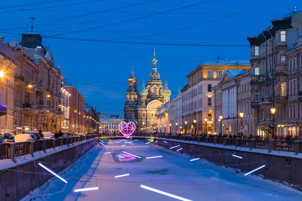 Rusia San Petersburgo Ciudad Año Nuevo Iglesia Resurrección Cristo Salvador — Foto de Stock