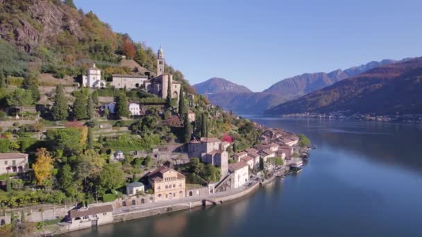 Morcote Obec Švýcarsko Břehu Jezera Lugano — Stock video