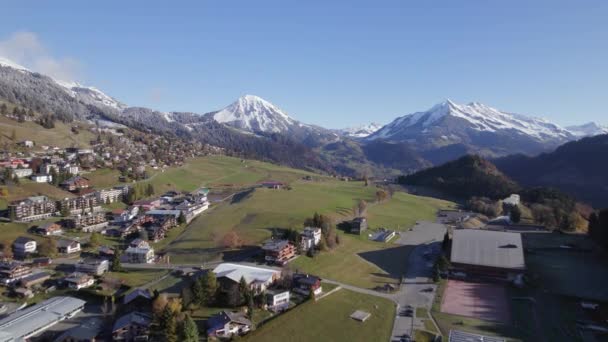 Luchtfoto Van Gemeente Leysin Aigle Zwitserland — Stockvideo