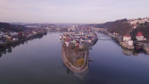 Passau City Στη Γερμανία Οποία Κάθεται Τρεις Ποταμούς — Αρχείο Βίντεο