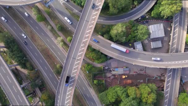 Vehicles Driving Spaghetti Interchange Aerial View — Stock Video