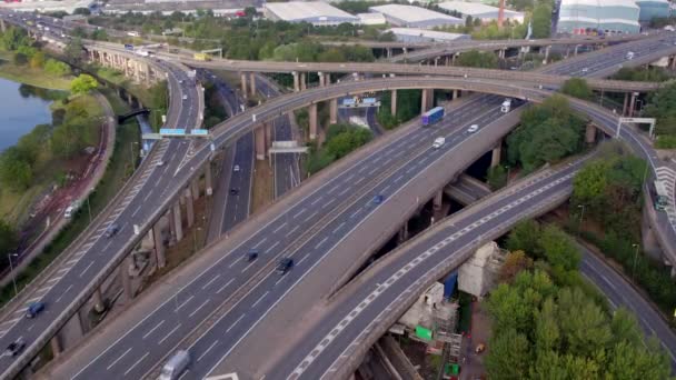 Vehicles Driving Navigating Spaghetti Interchange Road System — Stock Video