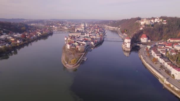 Passau Una Città Germania Che Trova Tre Fiumi — Video Stock