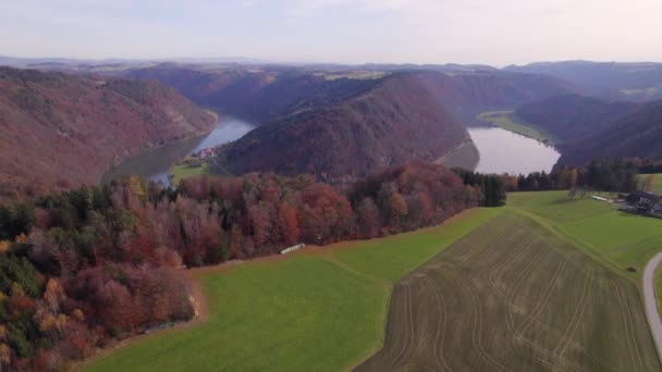 Donauschleife Und Schlogenschleife Ein Riesiger Mäander Berühmten Fluss — Stockvideo