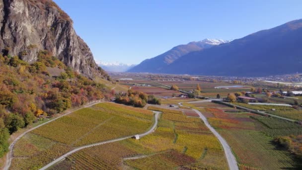 Die Walliser Weinregion Der Schweiz Aus Der Luft — Stockvideo