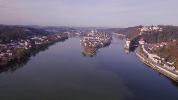 Ciudad Fluvial Passau Madrugada — Vídeo de stock