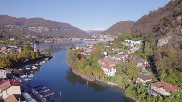 Lavena Ponte Tresa Krásné Město Švýcarské Hranici Itálie Blízkosti Lugano — Stock video