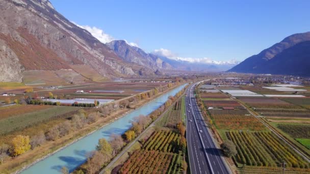 Αμπελουργική Περιοχή Valais Στην Ελβετία Aerial View — Αρχείο Βίντεο
