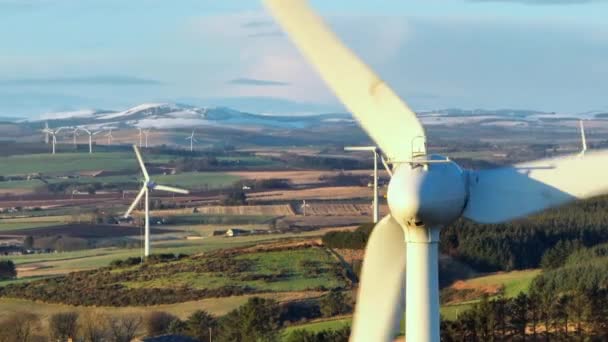 Wind Farm Turbines Sunset Menghasilkan Daya Terbarukan — Stok Video