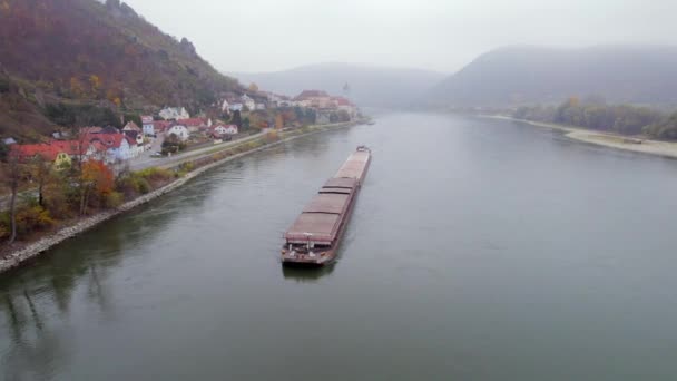 Cargo Pusher Boat River Transporting Cargo Goods — Stok Video