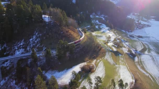 Поезд Швейцарии Проезжающий Красивым Пейзажам — стоковое видео