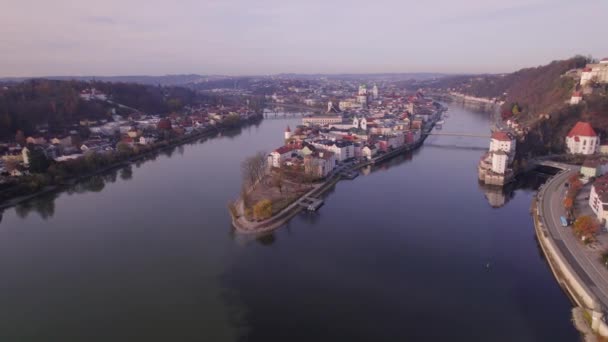 Ciudad Fluvial Passau Madrugada — Vídeo de stock