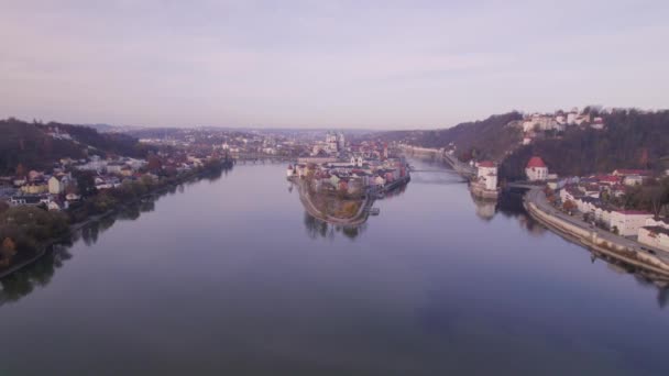 Rzeka Miasto Passau Wczesnym Rankiem — Wideo stockowe