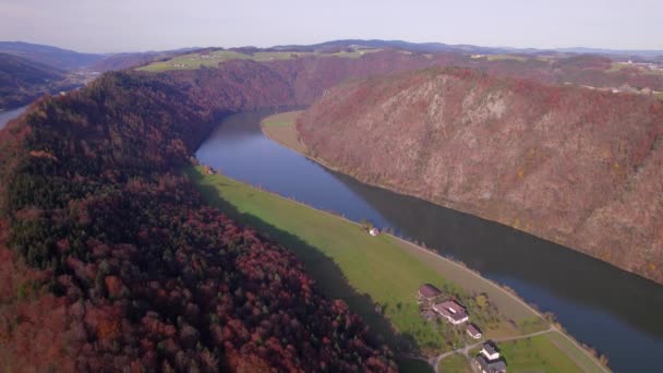 Die Donauschleife Herbst Eine Schlängelnde Biegung Fluss — Stockvideo